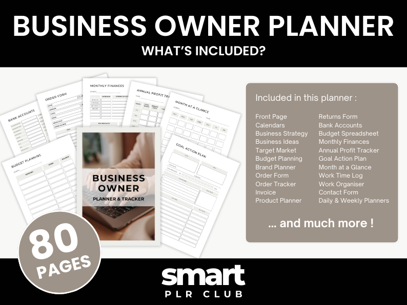 Business Owner Planner - For personal use OR rebrand and resell with PLR