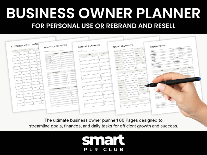 Business Owner Planner - For personal use OR rebrand and resell with PLR