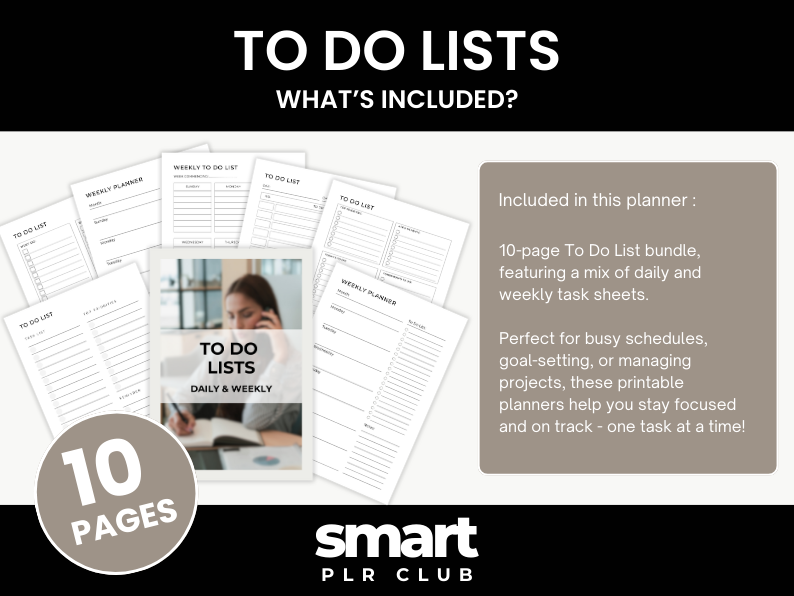 To Do List Bundle - For personal use OR rebrand and resell with PLR